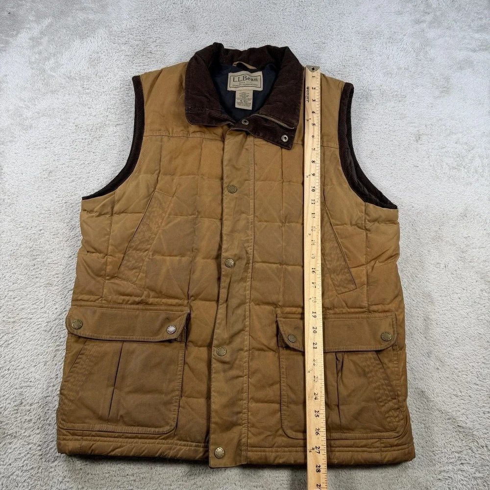 LL Bean Vest Mens Medium Brown Upcountry Waxed Down Quilted Puffer Corduroy